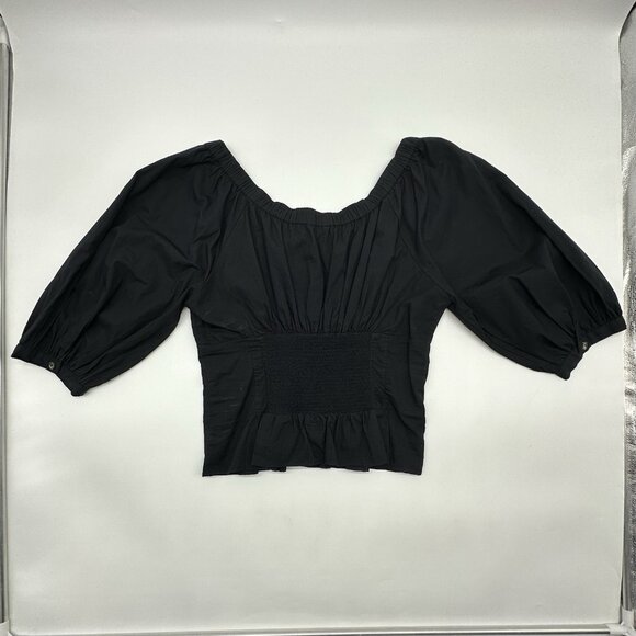 Free People Teagan Size Medium Black Puff-Sleeve On/Off Shoulder Peplum Blouse - Picture 8 of 11